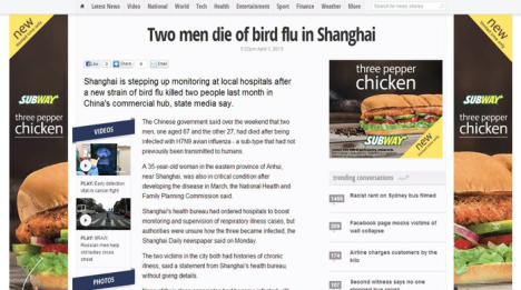 Subway ad around bird flu story