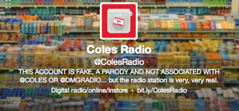 Coles radio fake twitter