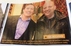 An image of the photo in the AWW magazine which incorrectly labels Simon Webb as Michael O'Neill.