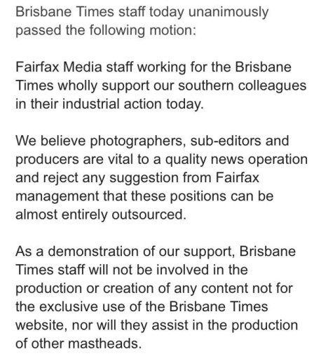Brisbane Times strike statement