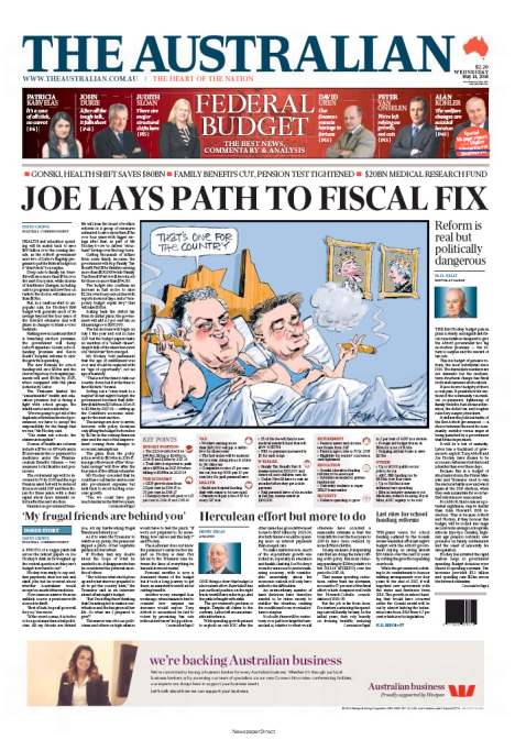 The Australian budget front page