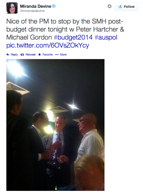 Tony Abbott at SMH post budget dinner