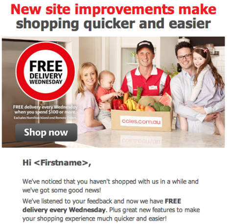coles shopping email