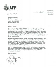 AFP letter of apology to Seven West Media