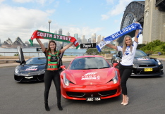 Launching racing videogame Forza Horizon 2. Pictured is Bulldog scarf – Jacinda Whalen and Rabbitohs, Jacquie Halloran (3)
