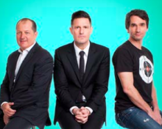 Howcroft (l) with Gruen host Wil Anderson (c) and fellow panelist Todd Sampson (r)