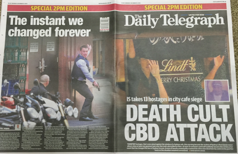 Sydney's Daily Telegraph published a special 2pm edition with a cover wrap
