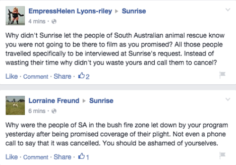 Sunrise Facebook bushfire posts