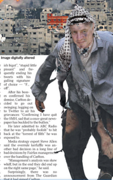 The photoshopped image of Mike Carlton which carried the disclaimer 'Image digitally altered'