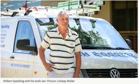 The picture of Spedding and the van from the Tele's website in January this year