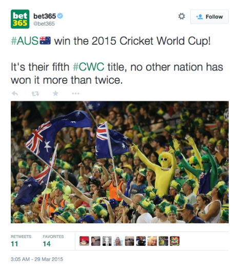 Bet365 twitter cricket world cup post