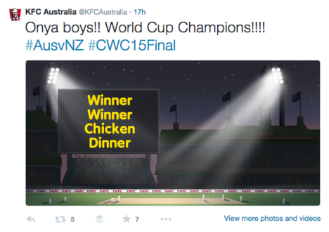 KFC congratulate Australia on World Cup Win. 