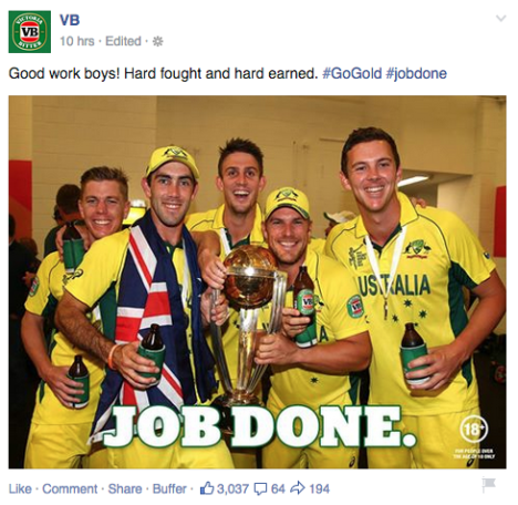 VB cricket world cup facebook post win