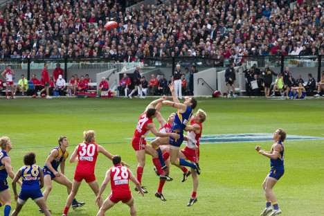 AFL grand final match with the Swans versus West Coast Eagles Source Wiki Commons