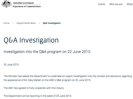 department communications inquiry abc