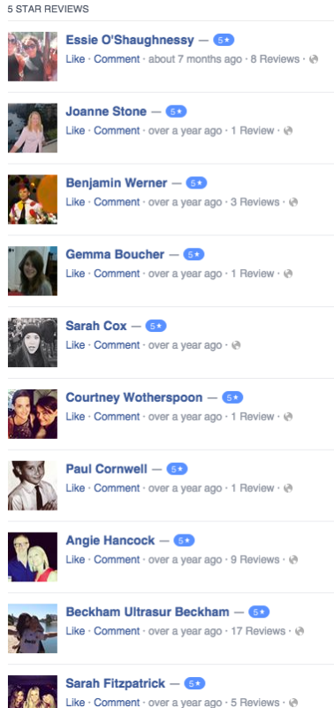 Facebook five star reviews