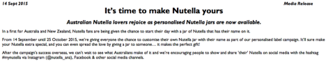 The Nutella announcement