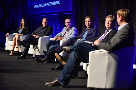 Cathy O'Connor CEO, Nova Entertainment, Peter Wiltshire Group Sales & Marketing Director, Nine Entertainment, Mike Tyquin CCO, Adshel, Simon Ryan CEO, Carat Australia and New Zealand, Mark Hollands Chief Executive, The Newspaper Works, Alex Hayes editor, Mumbrella speaking at the 2015 Commercial Radio Australia conference 2015