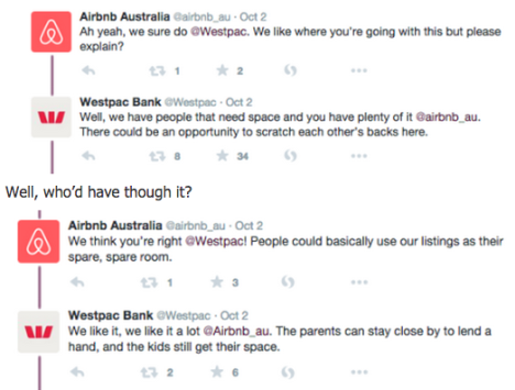 Some of Westpac and Airbnb's Twitter banter