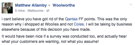 woolies complaints frequent flyers