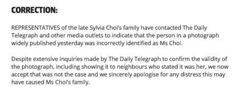 The Daily Telegraph Sylvia Choi correction