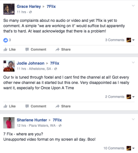 Disappointed viewers vented frustrations on the 7Flix Facebook page