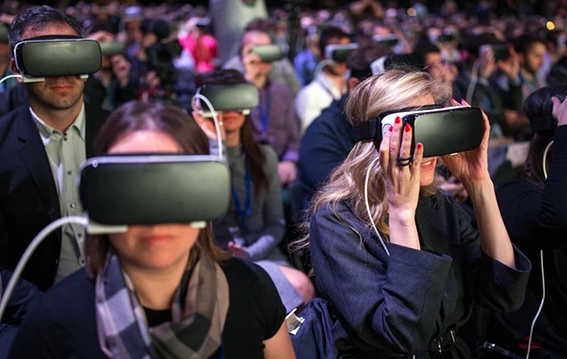 Samsung’s Mobile World Congress event had plenty of Gear VR headsets. PR photo