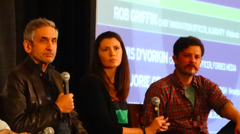The panel (l-r) Lewis Dvorkin (Forbes), Marjorie Gray (Dish) and Ben Williams (Adblock Plus)