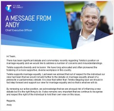 Telstra has reacted to public anger over its failure to support same sex marriage