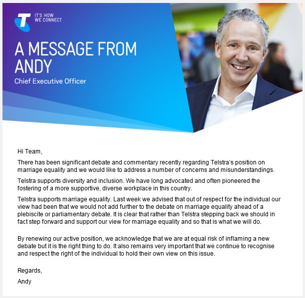 Telstra Ceo Andy Penn Says Telco Was Wrong Not To Stick With Support For Same Sex Marriage