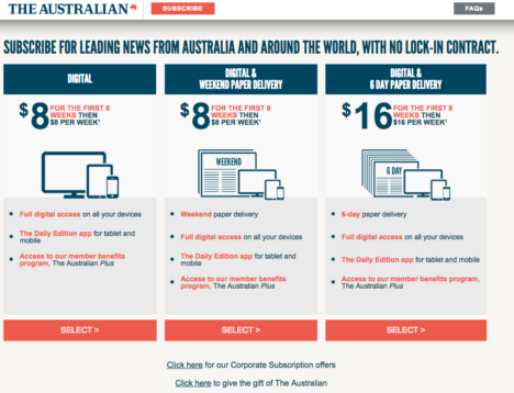 The Australian digital subscription costs