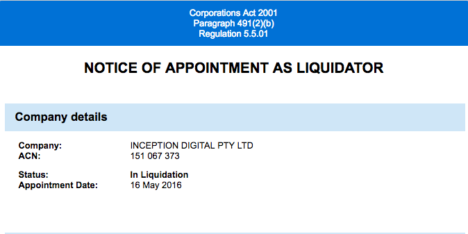 inception digital liquidation notice