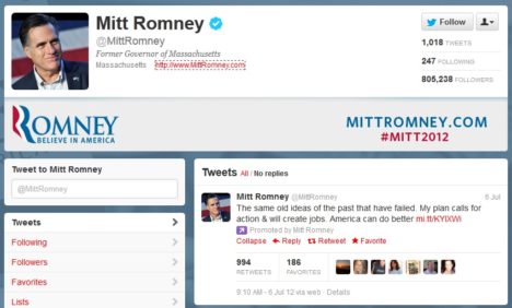 mitt romney twitter home page obama post