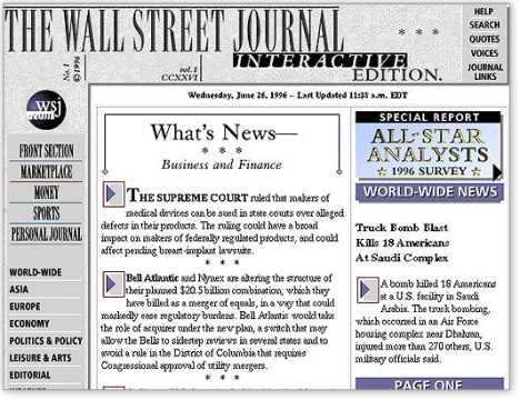 wall street journal original website scree grab