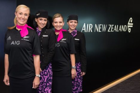 Qantas staff wearing All Blacks jerseys as part of airling wager hashtagcampaign