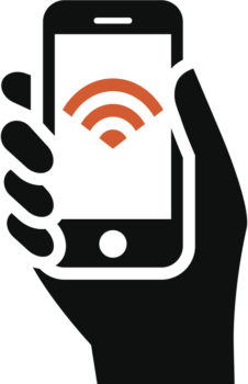 Mobile phone in hand with Wi-Fi sign