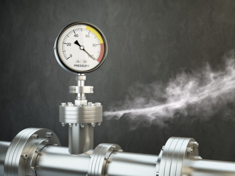 Gas or steam leaking from an industrial pressure gauge. HD 3d Render.