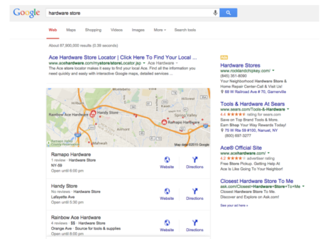google local pack results screen shot