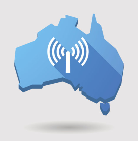 Illustration of an Australia map icon with an antenna