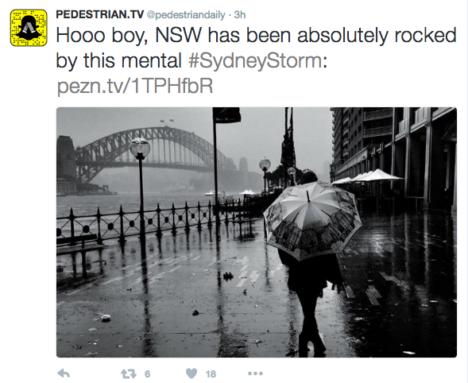 Pedestrian TV tweeted about the Sydney storm shortly before it took the site offline