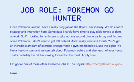 Royals pokemon job ad