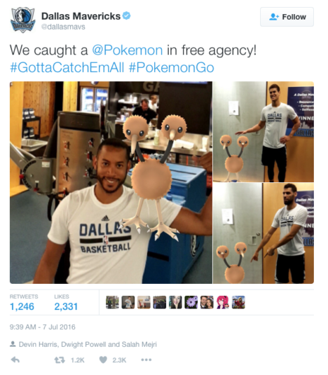 The Dallas Mavericks happened upon a Pokemon at the gym.