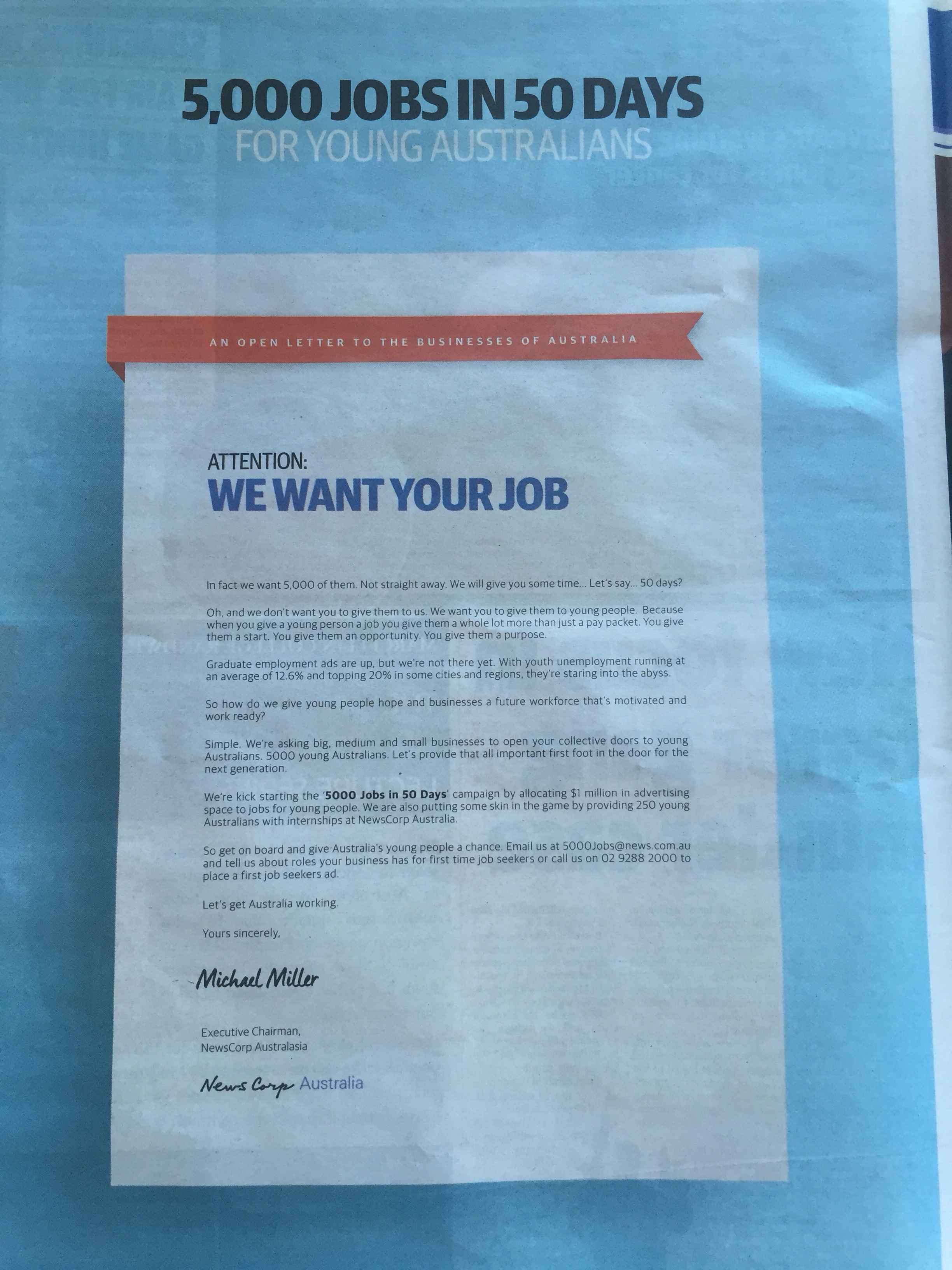 5000 jobs in 50 days letter