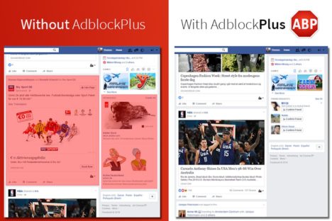 Facebook with and without AdBlock Plus - adblock plus image
