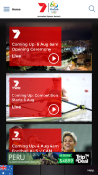 seven olympics app homepage