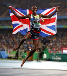 For one use only in association with the partnership between PA and Getty Images. Further use must be cleared with PA Images - images@pressassociation.com Great Britain's Mo Farah celebrates winning the Men's 5000m final at the Olympic Stadium on the fifteenth day of the Rio Olympics Games, Brazil. PRESS ASSOCIATION Photo. Issue date: Monday September 12, 2016. Photo credit should read: Mike Egerton/PA Wire