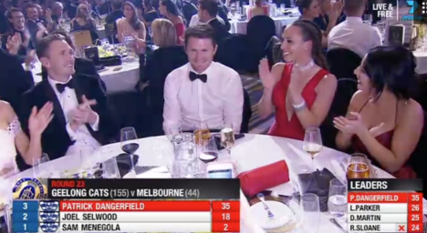 Patrick Dangerfield (centre) won the Brownlow Medal last night