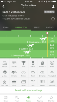 The Punters app's predictor function