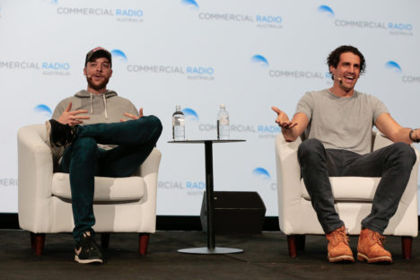 Hamish Blake and Andy Lee, Hamish and Andy, speaking at National Radio Conference 2016