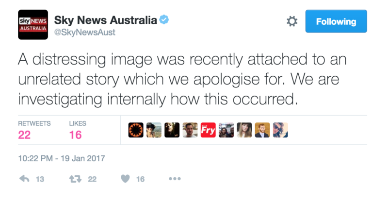 A screenshot of last night's apology tweet from Sky News